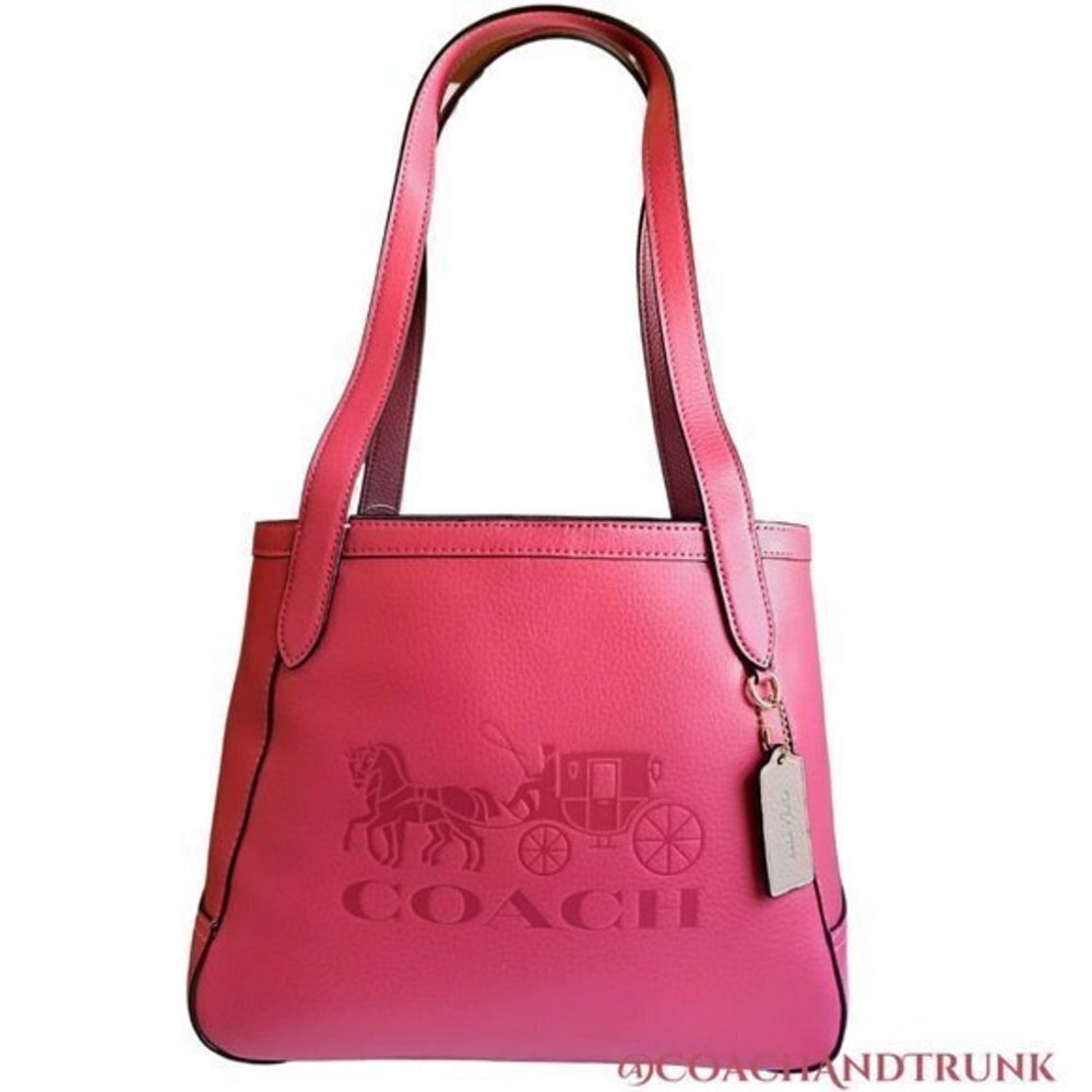 COACH Leather Tote 27 Leather Poppy Red Embossed Horse and Carriage NWT - Picture 13 of 16